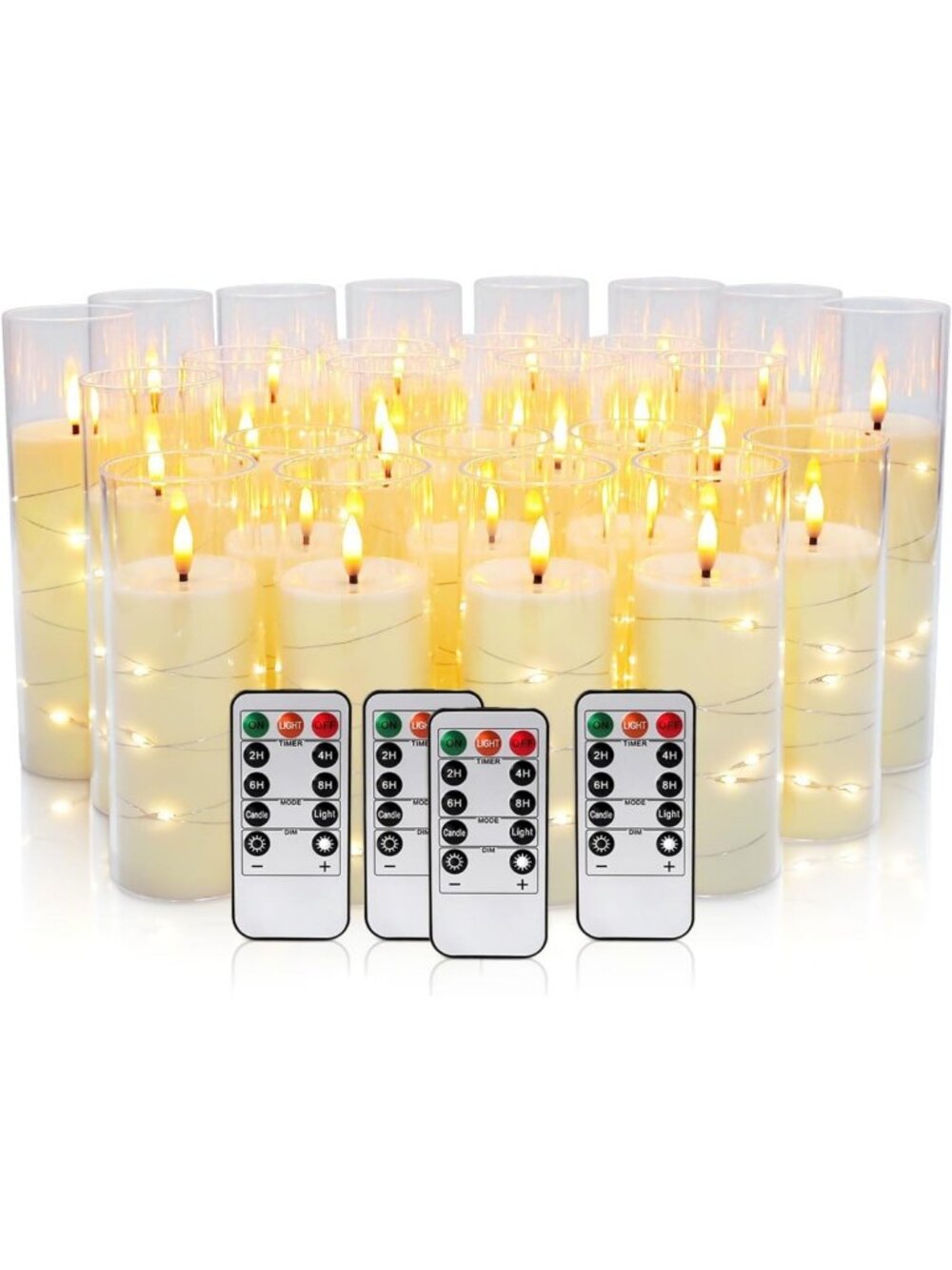 24 Pcs LED Flameless Candles & String Lights, 3D Flickering Flame, Timer, Home